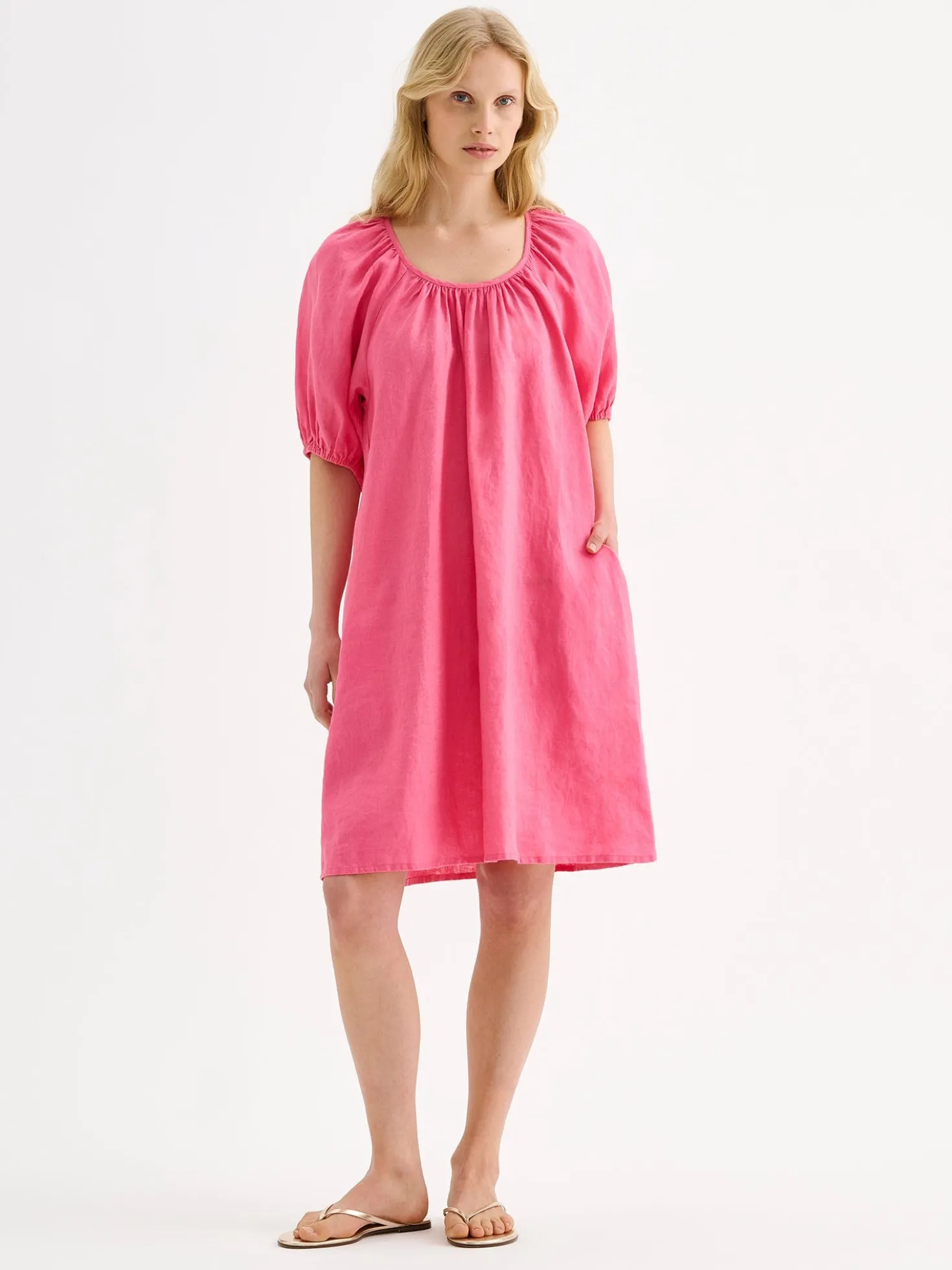 DONNA lyhyt pellavamekko - pinkki