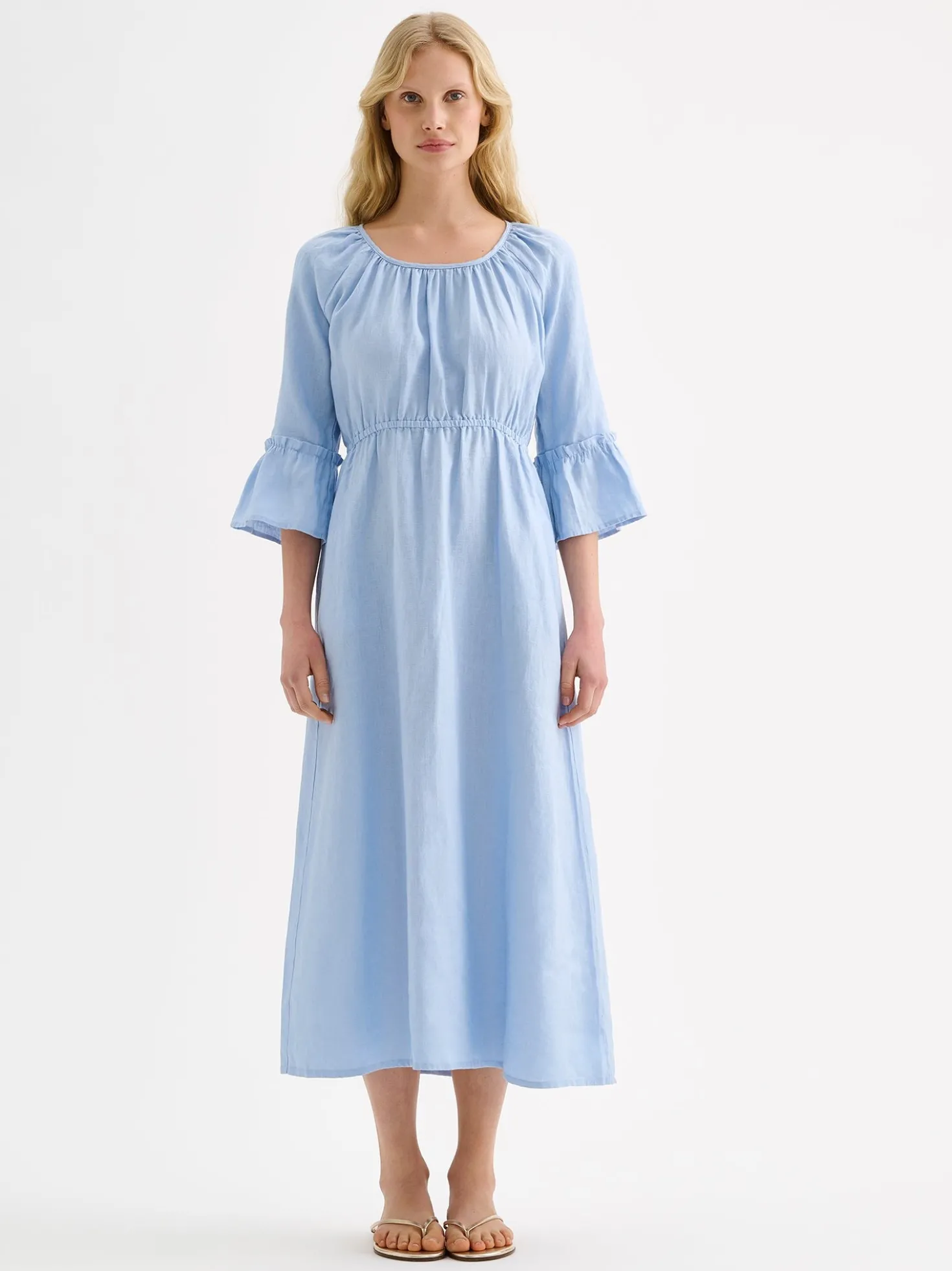 DONNA midi pellavamekko - vaaleansininen