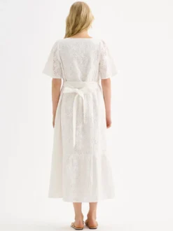 ODETTE kirjailtu pitkä mekko - valkoinen