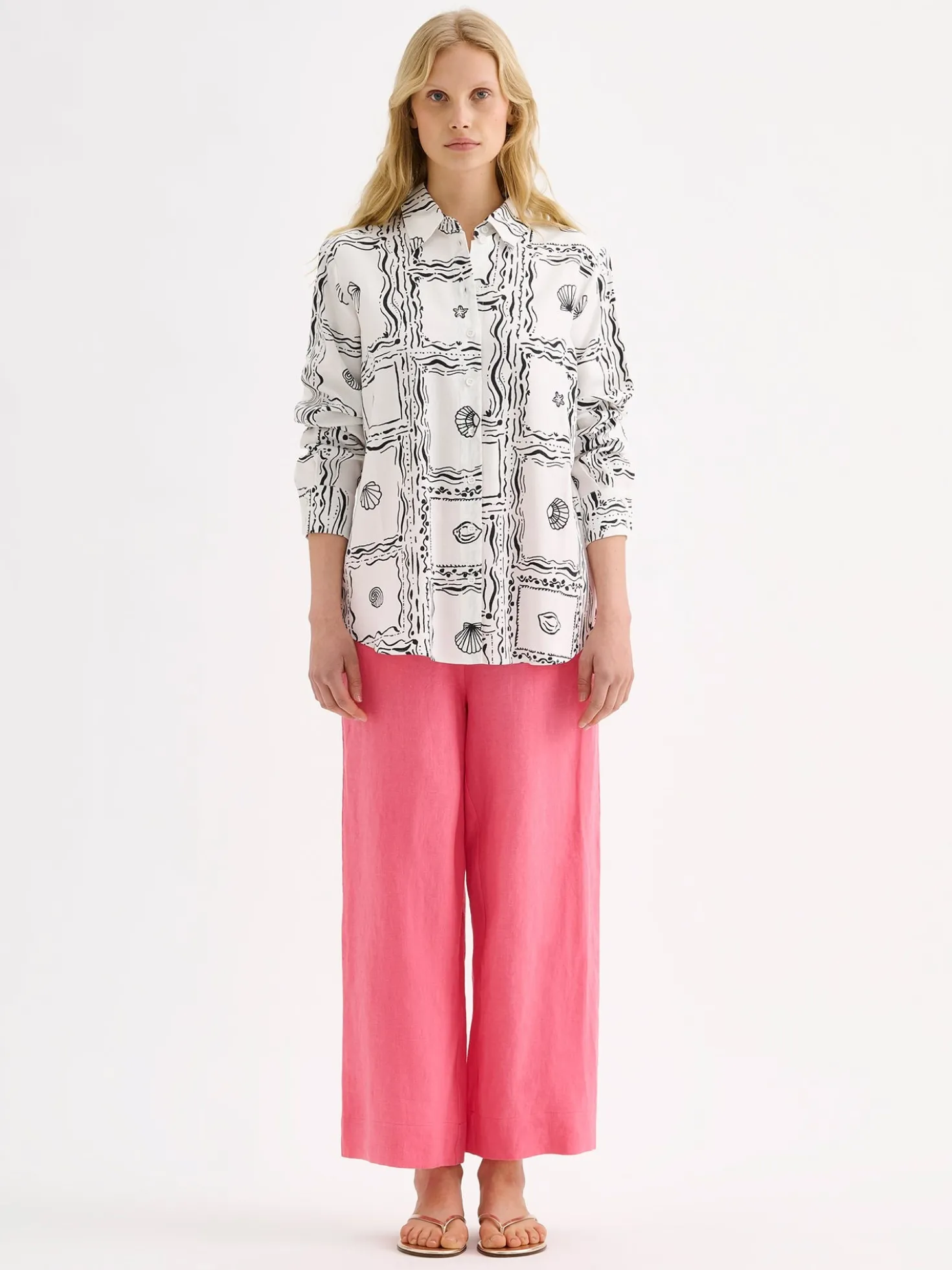 SAARI culottes-pellavahousut - pinkki