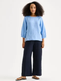 SAARI culottes-pellavahousut - tummansininen