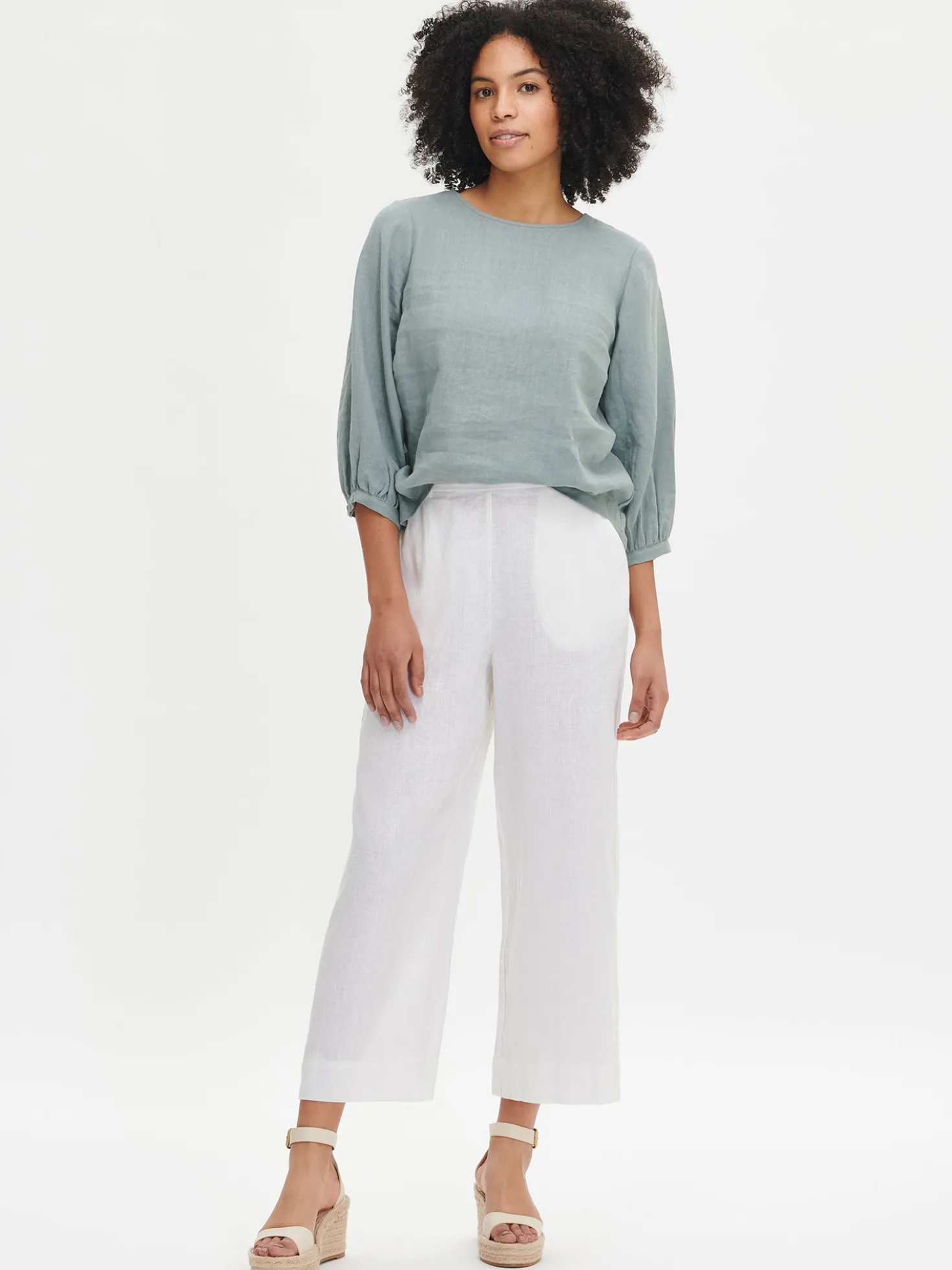 SAARI culottes-pellavahousut - valkoinen