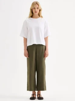 SAARI culottes-pellavahousut - oliivinvihreä