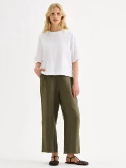 SAARI culottes-pellavahousut - oliivinvihreä