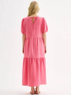 SARASTUS pitkä pellavamekko - pinkki